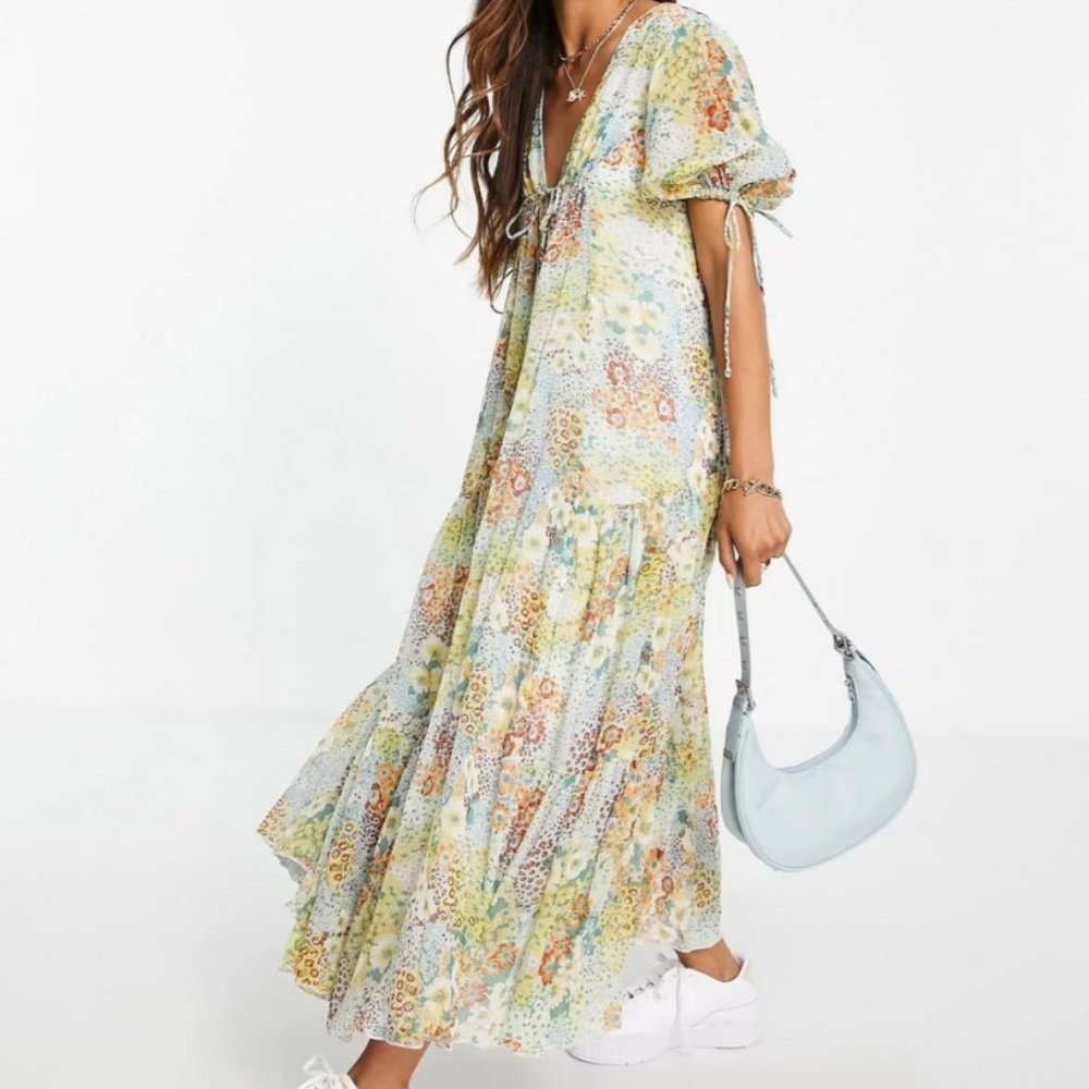 ASOS 70s Trapeze Maxi Dress in Floral Print